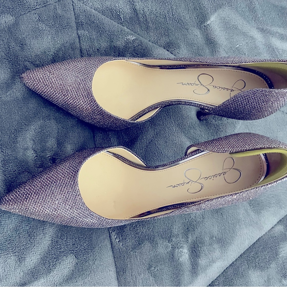 Jessica Simpson silver-brassy heels, size 9.5. Only worn one night.